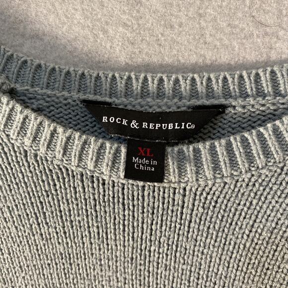 Rock & Republic Women's Knit Sweater XL Long Sleeve Green Crew Neck - Picture 2 of 7